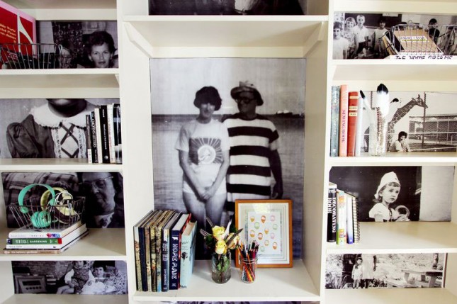 Family photo bookshelf