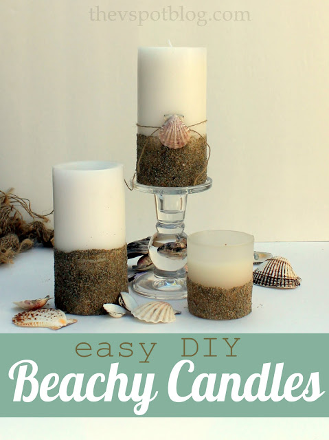 Sand dipped seashell pillar candles