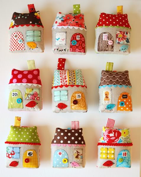 Tiny fabric house ornaments