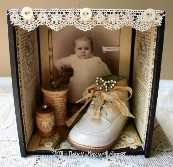 Vintage photo and baby bootie box