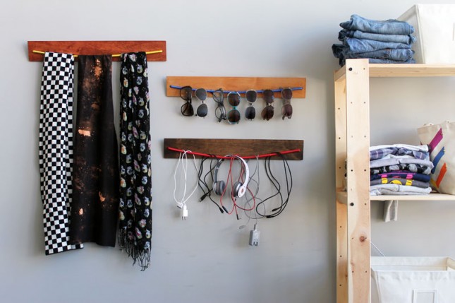 Wood and bungee cord organizer