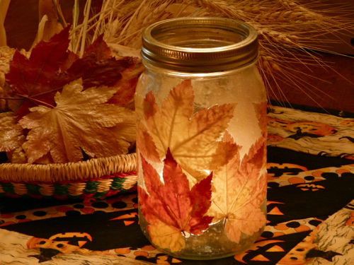 Mason jar leaf lanterns