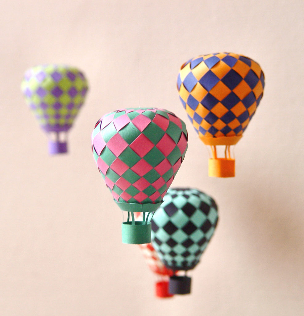 Woven paper hot air balloons