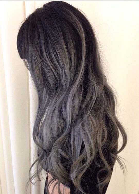 Deep gray black balayage hairstyle