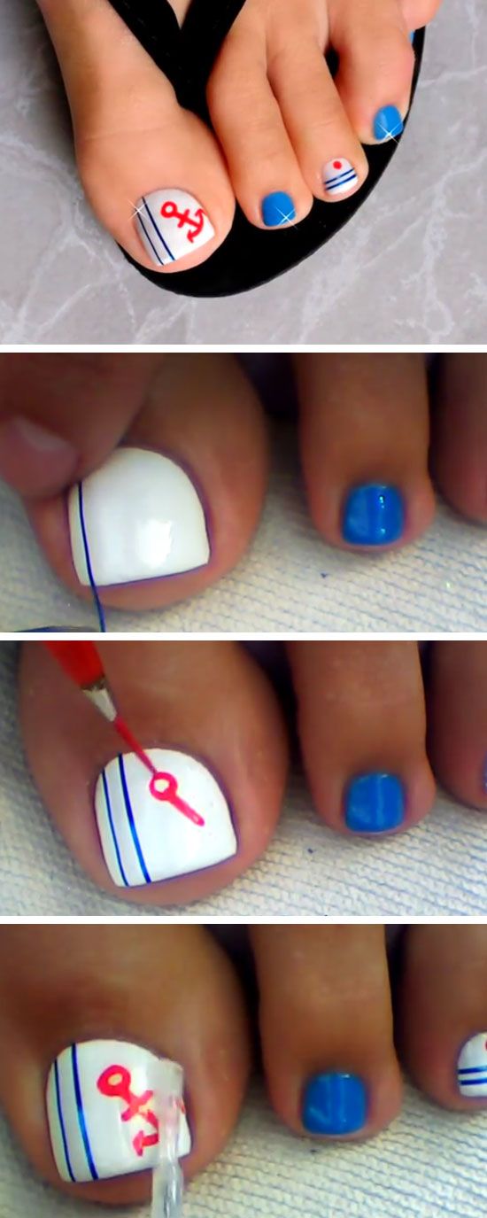 Nautical toe nail design diy