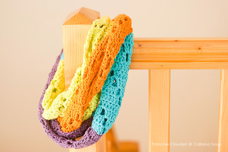 Neon color block crochet infinity scarf