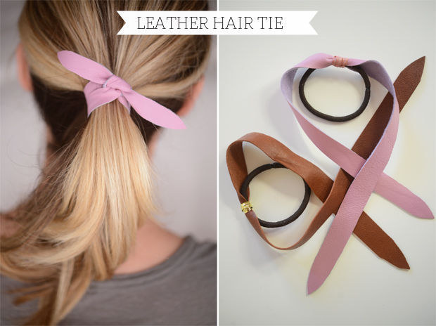 Elastic and leather hair tie