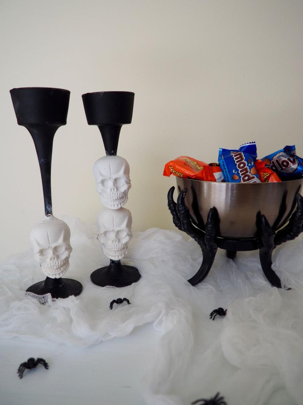 Plaster Skull Candlesticks DIY Halloween Decorations
