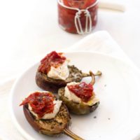 Slow roasted eggplant with hummus and tomato jam recipe