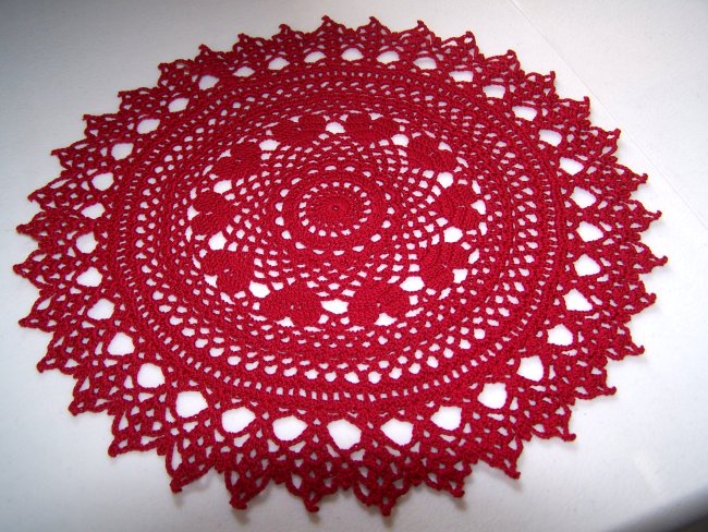 Valentine ring of hearts crochet doily