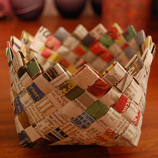 Woven newspaper basket