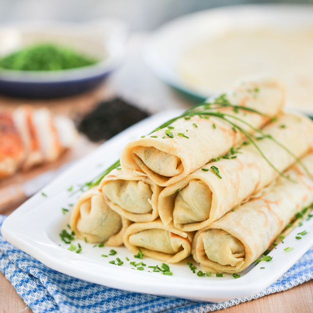 Chicken and chive rolled crepes 1