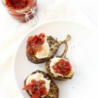 Cropped slow roasted eggplant with hummus and tomato jam jpg