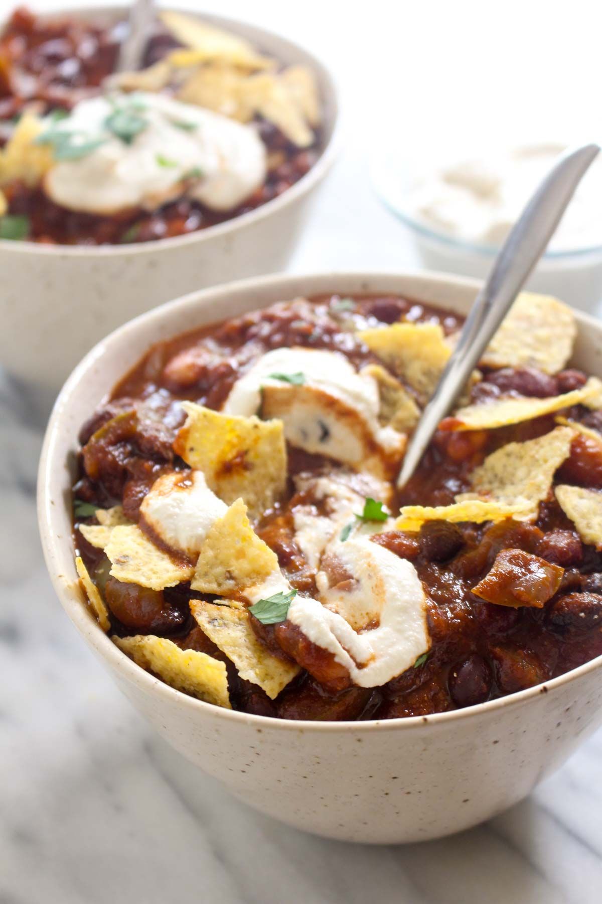 Delicious vegetarian three bean chili