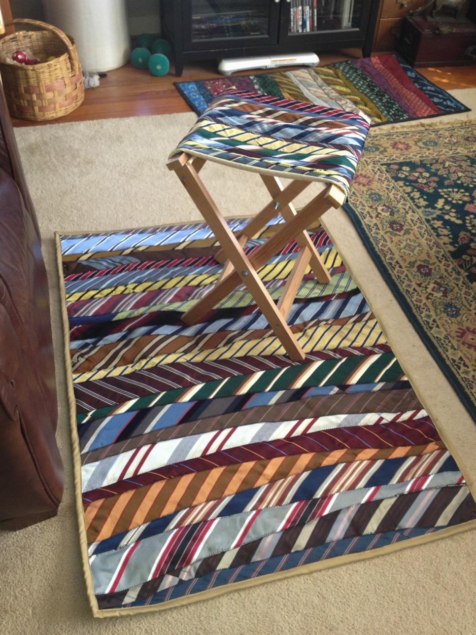 Neck tie area rug and stool