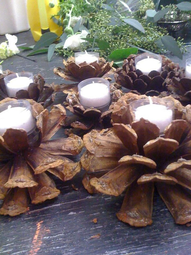 Pine cone candle holders