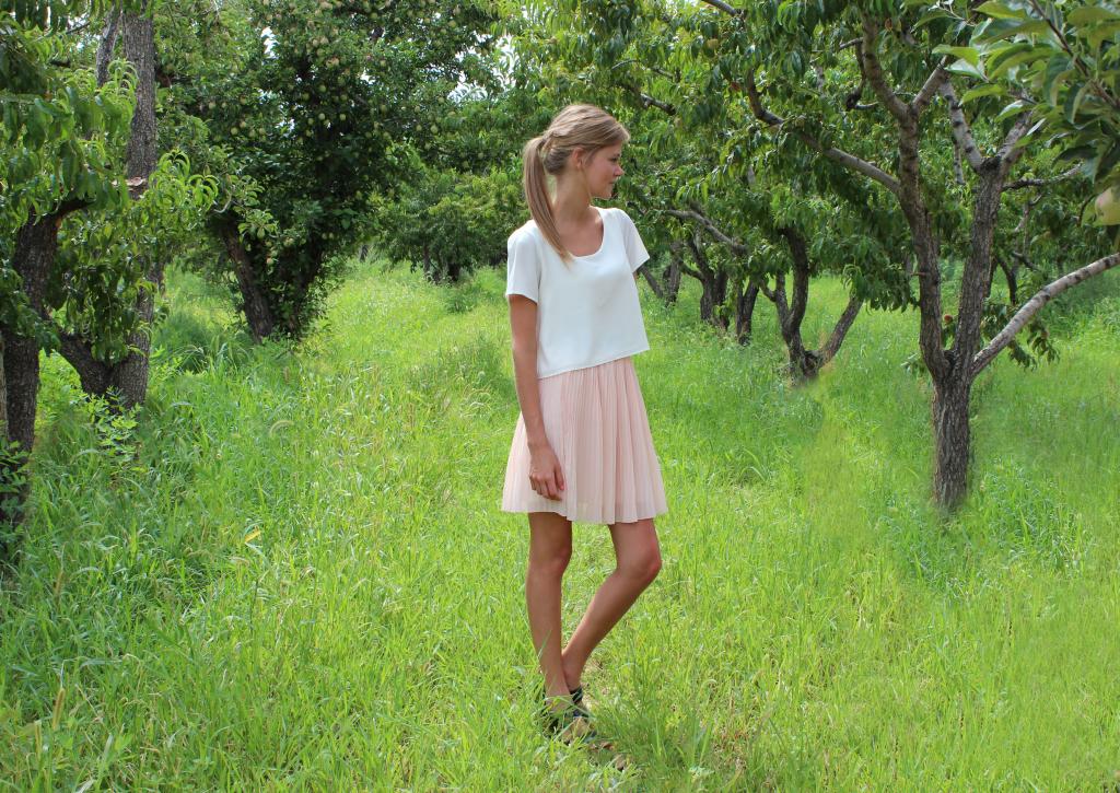 Pink pleated chiffon skirt