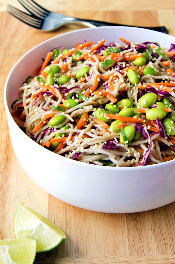 Rainbow soba noodle salad