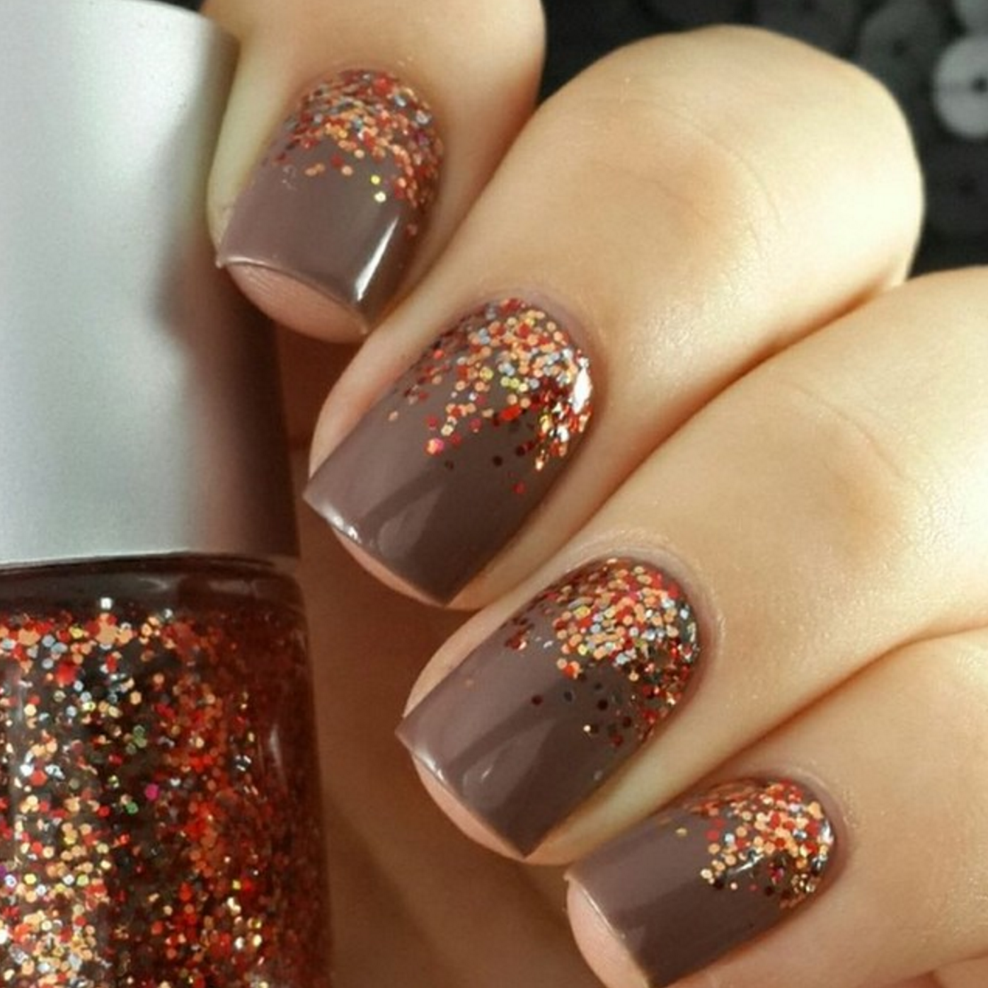 Brown speckled thanksgiving mani
