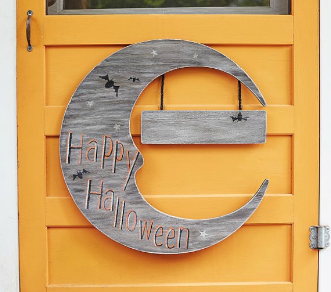 DIY Halloween Door Decor - Wooden Moon