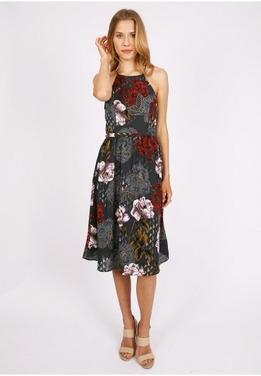 Floral midi dress ruche