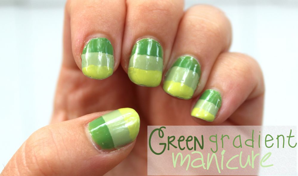 Green Nails with Gradient Stripes