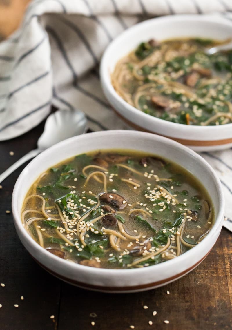 Soba noodle soup with mushrooms