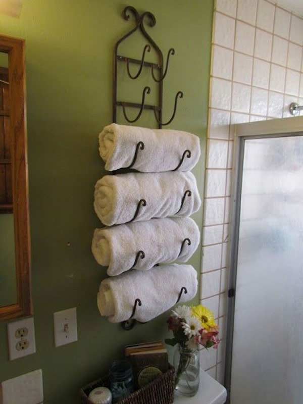 Wine rack as towel storage