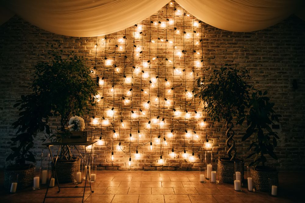 A christmas wedding classic curtain lights at the venue