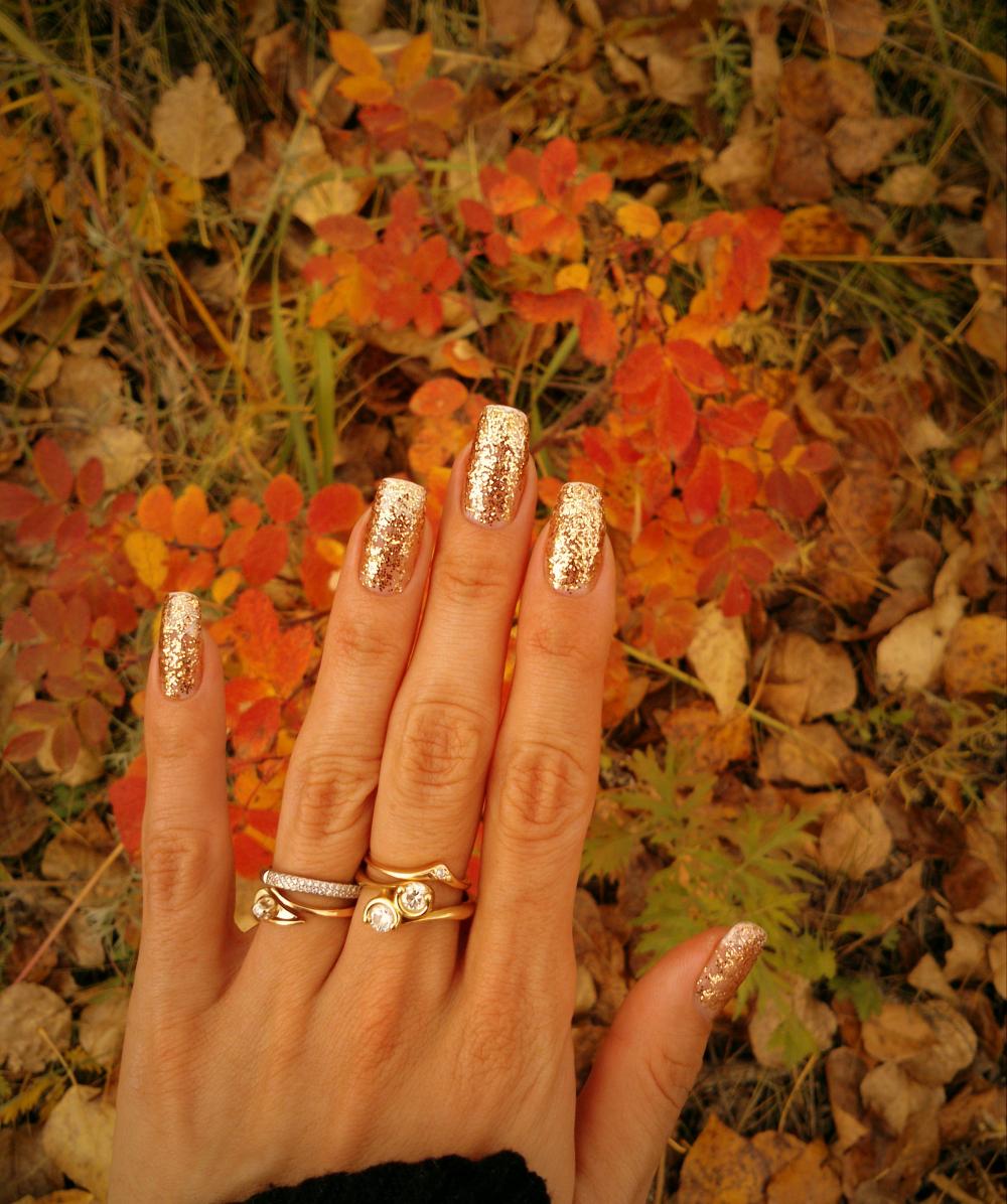 Autumn golden manicure thanksgiving nail art