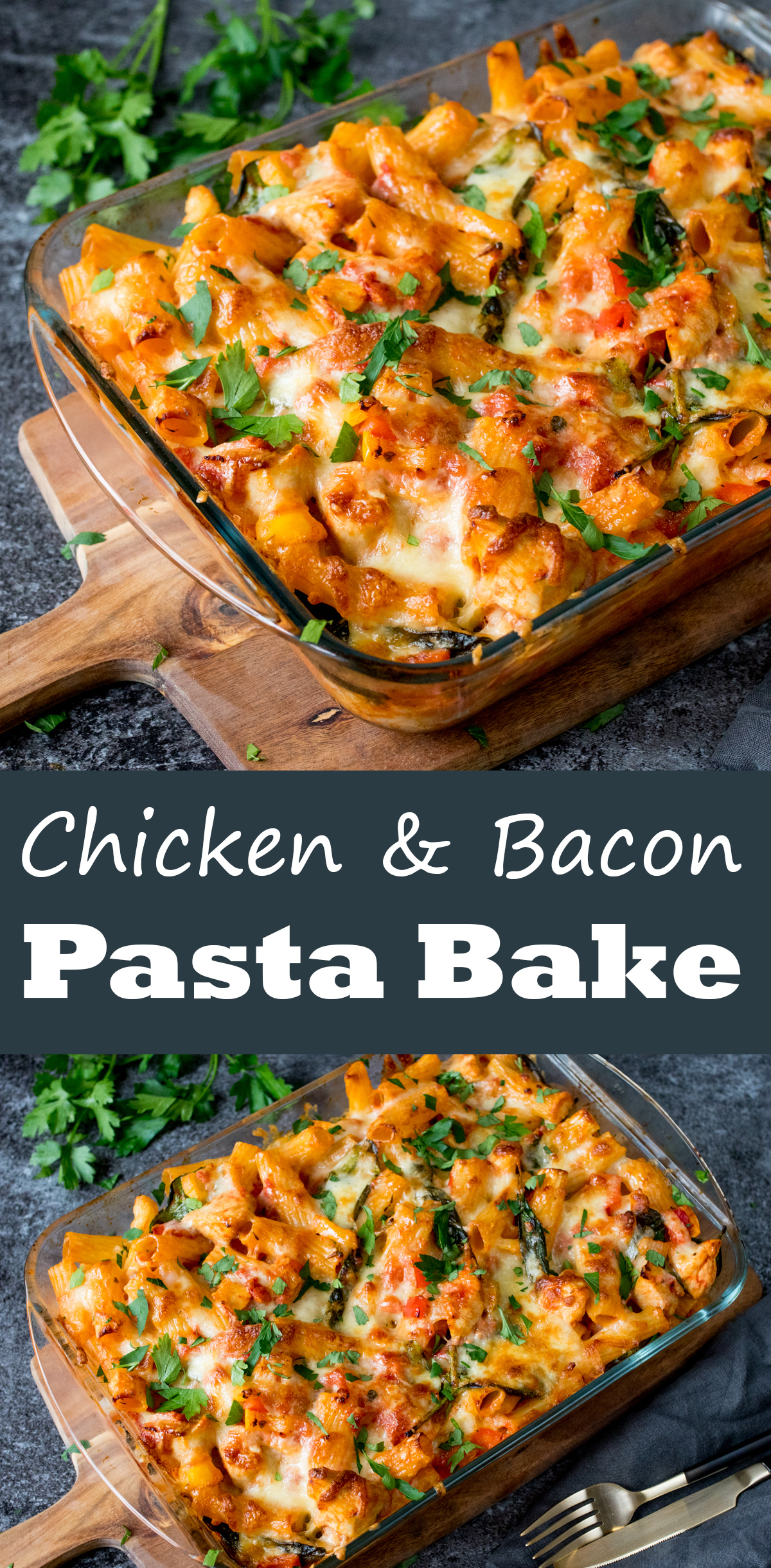 Chicken, bacon and spinach cheesy pasta bake – one for the regular recipe rotation!