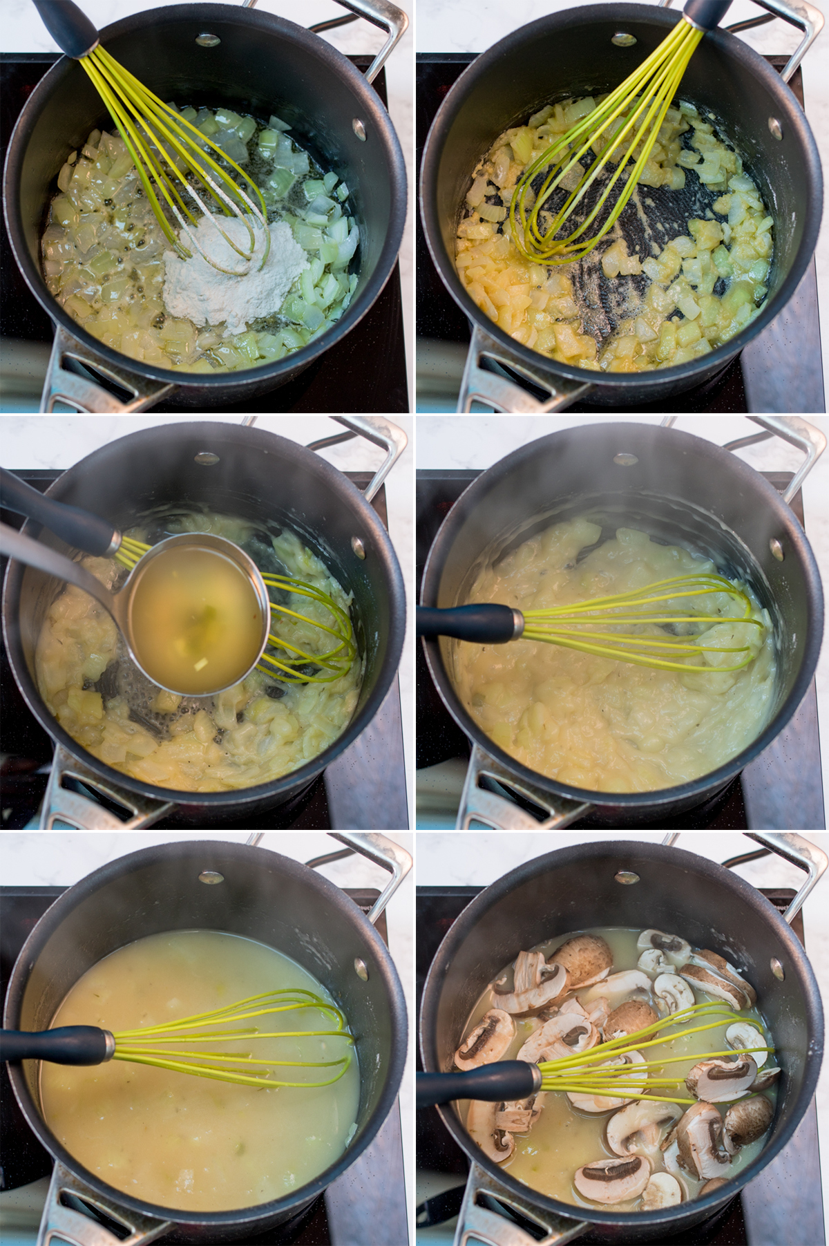 Creamy chicken and mushroom soup step2 collage