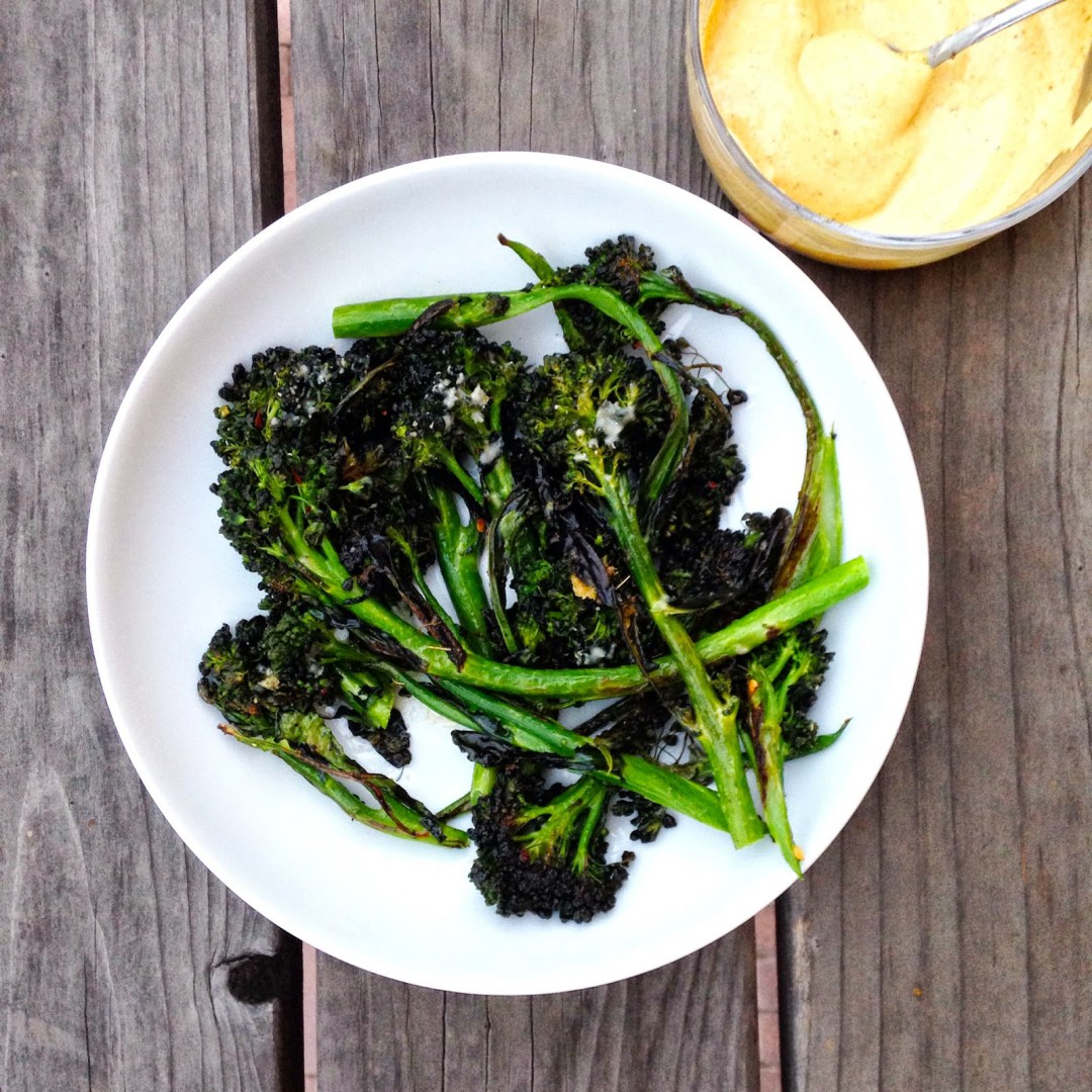 Roasted broccolini with curry sauce