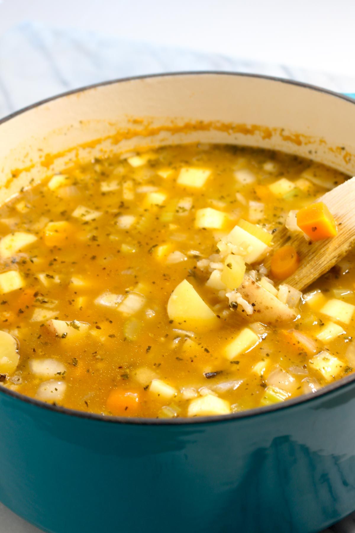 Winter vegetable soup add rice