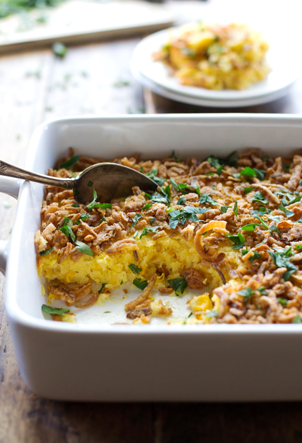 Corn Pudding with Crispy Onions - Thanksgiving Side Dishes