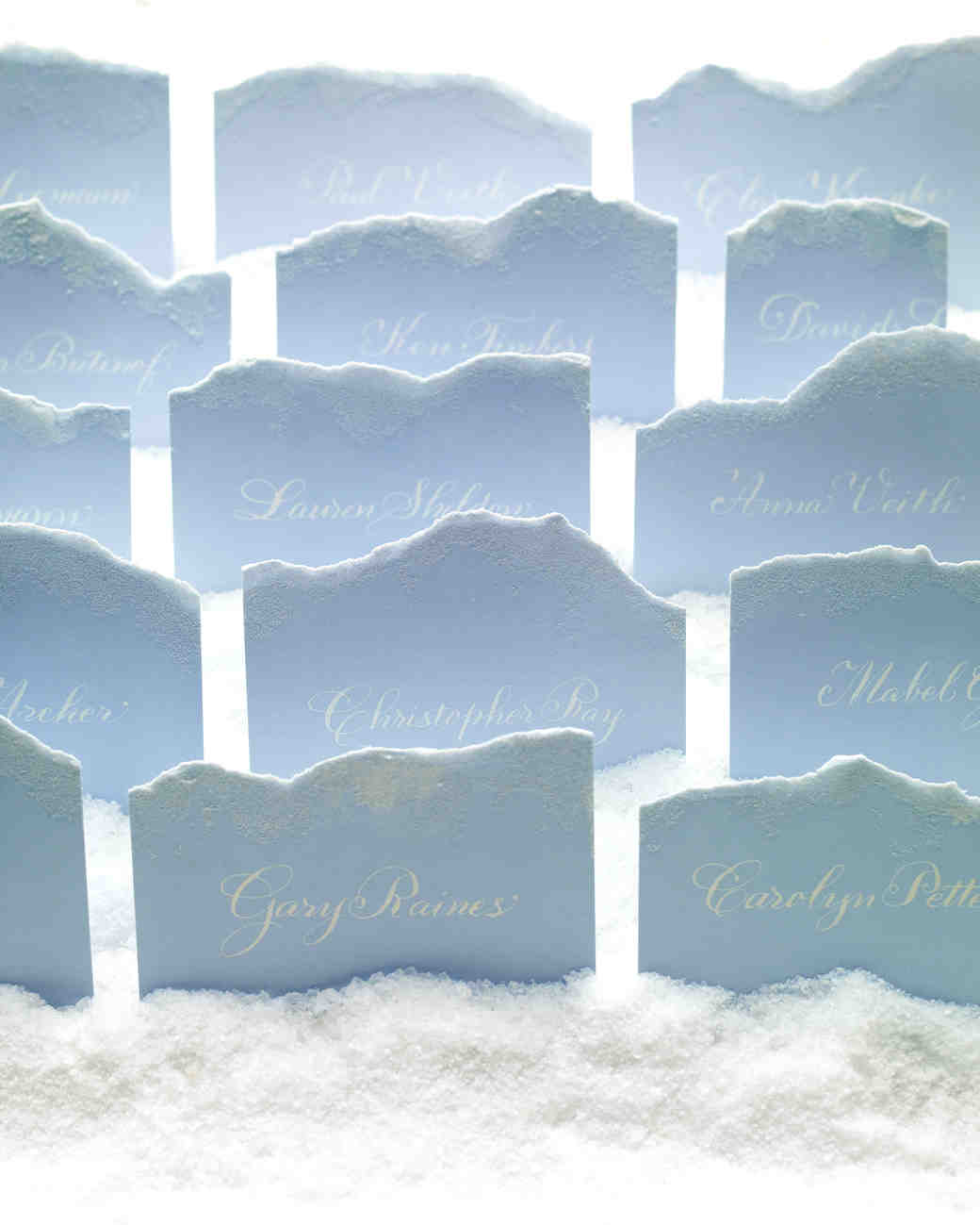 Diy winter wedding ideas snow escort cards