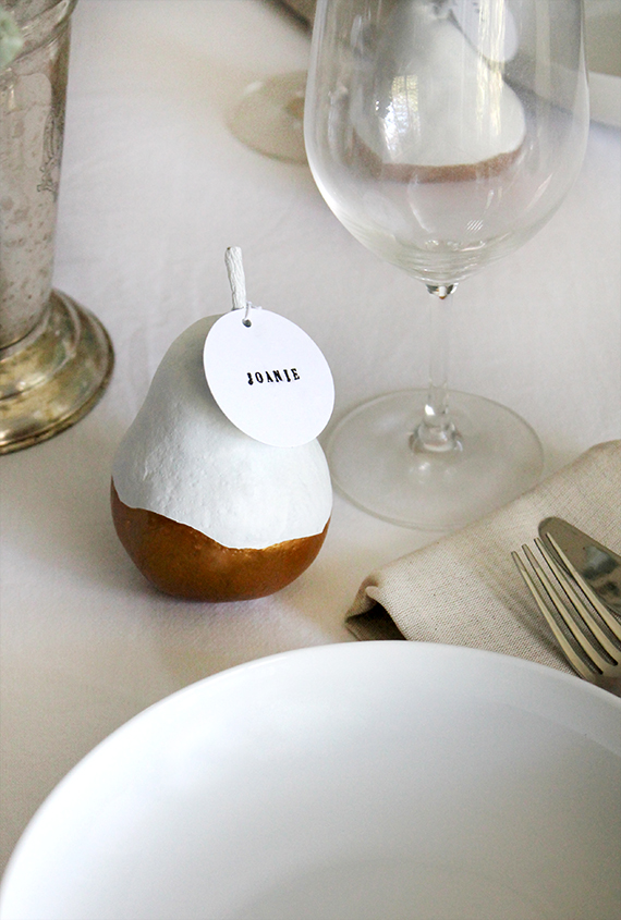 Gold dipped pear placecards