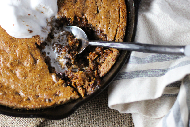 Skillet Pumpkin Chocolate Chip Cookie - Thanksgiving Desserts for Kids
