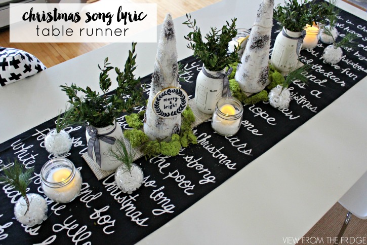 Black and white christmas lyric table runner feature