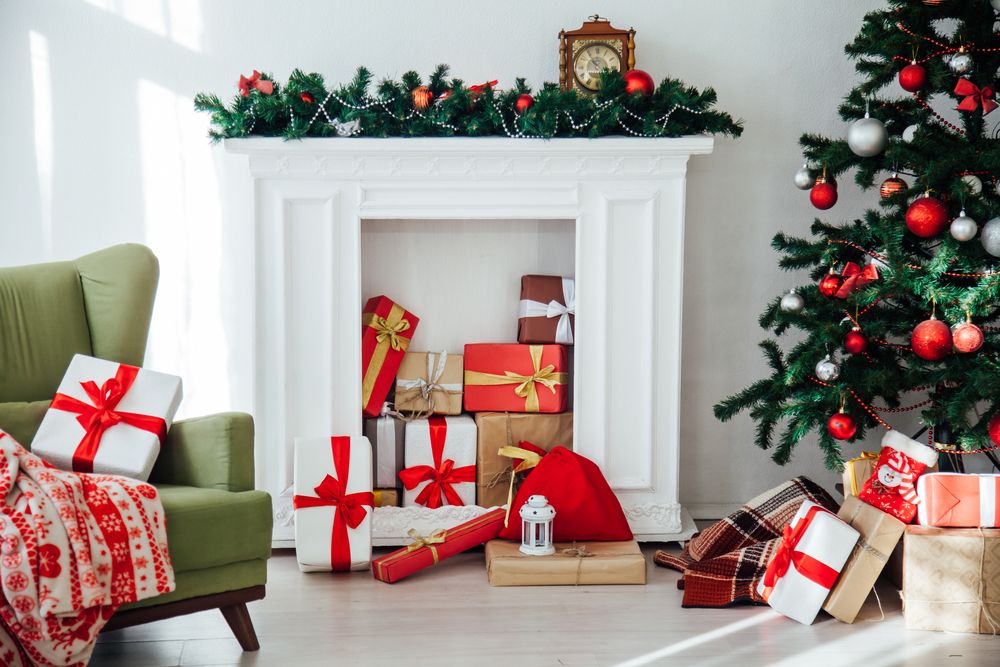 Christmas mantel ideas filled with gifts
