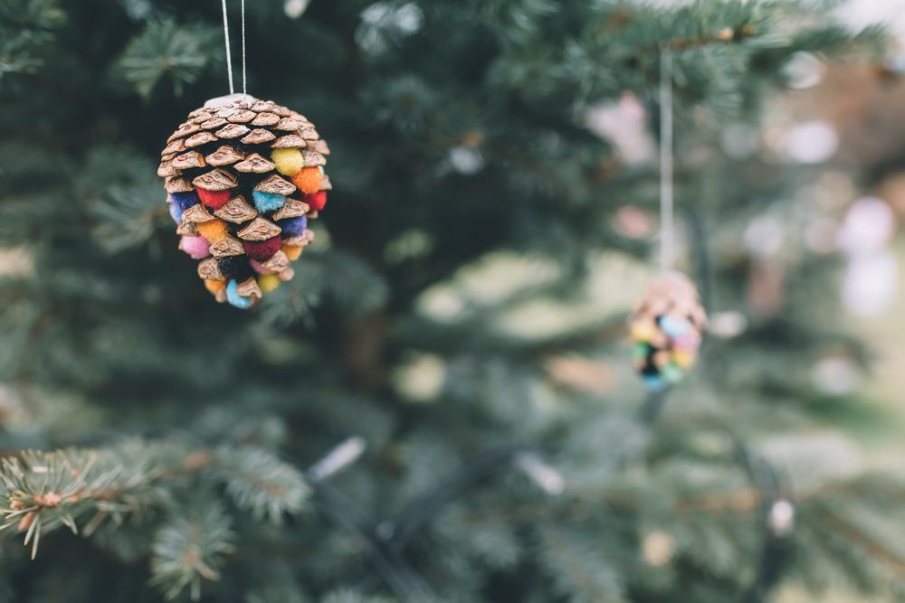 Colored pinecone diy christmas decorations for outside