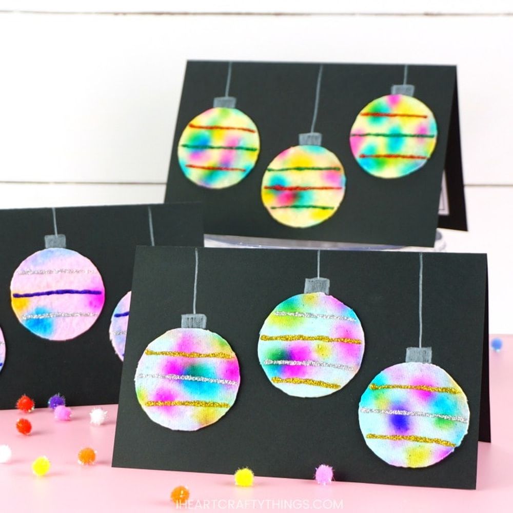 Colorful hanging ornaments christmas card making 