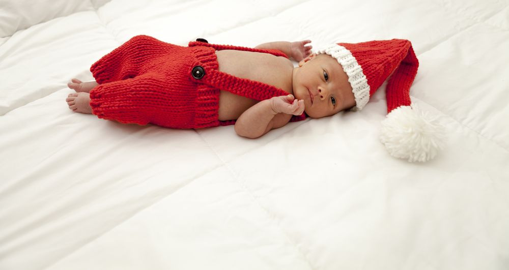 Crochet santa hat with matching overalls