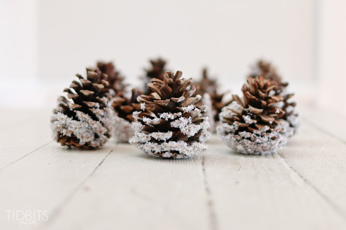 Diy snow covered pinecones