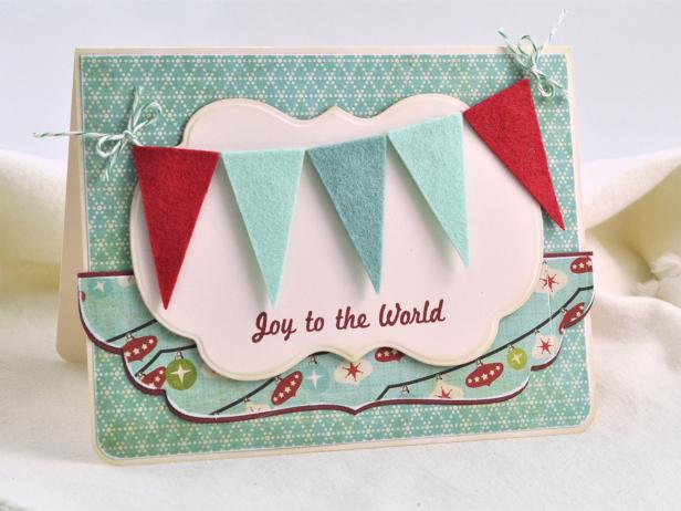 Diy christmas card colorful felt pennants