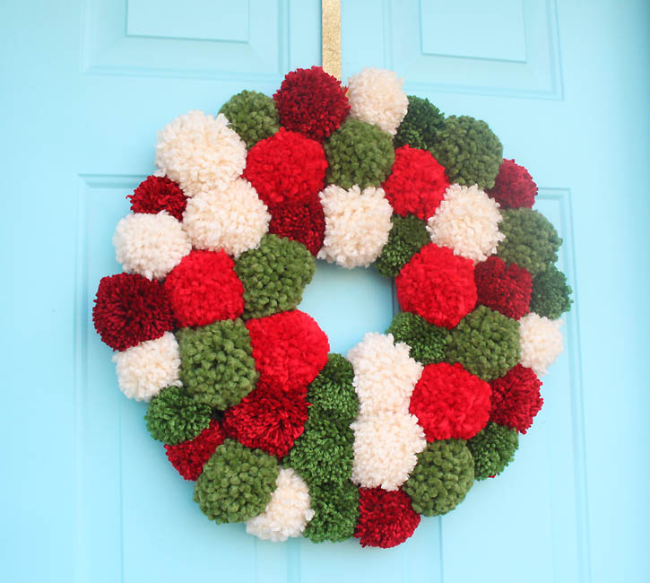 Pom Pom Wreath Front Door Christmas Decoration