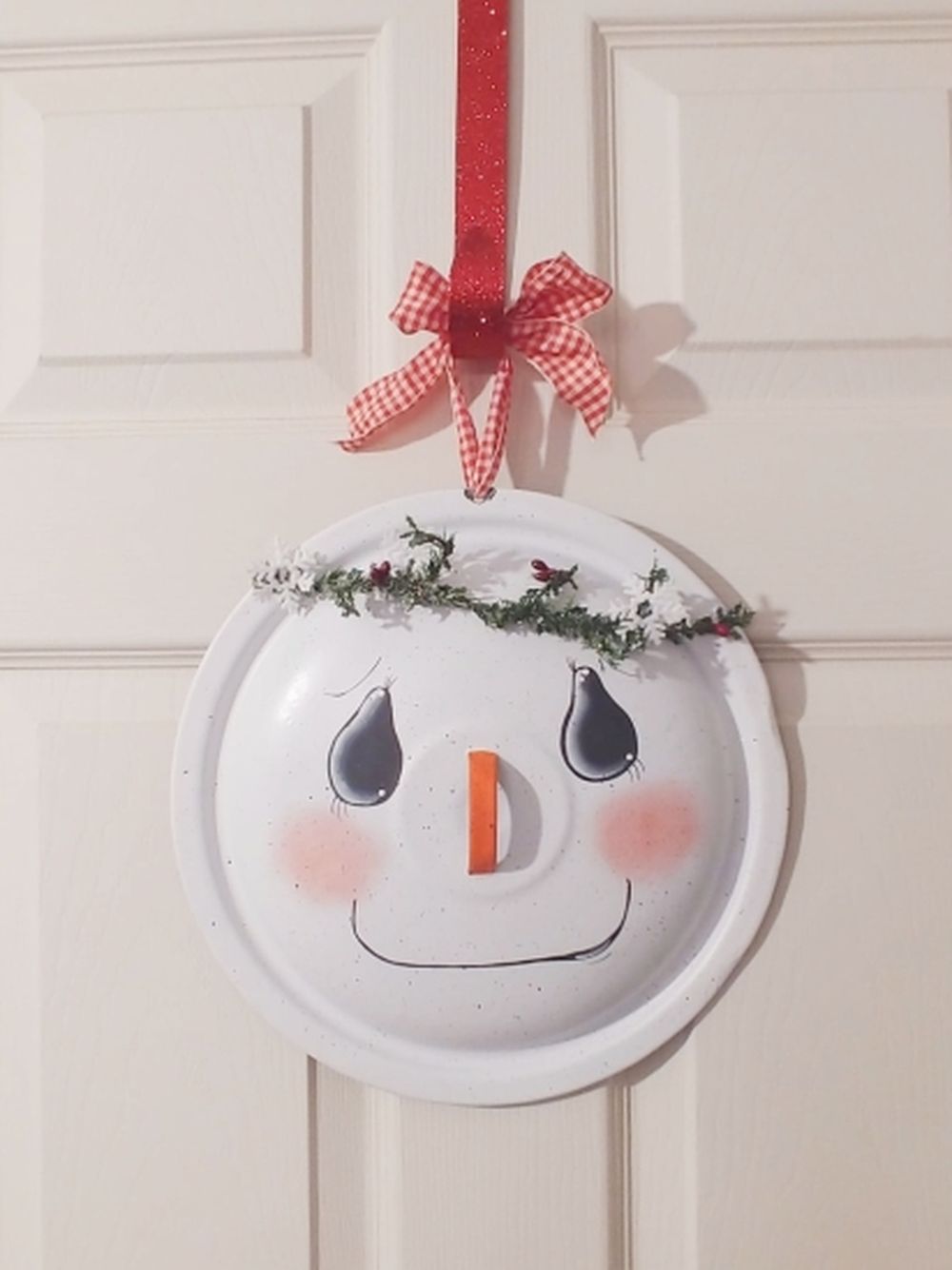 Pan lid snowman front porch christmas decorations 