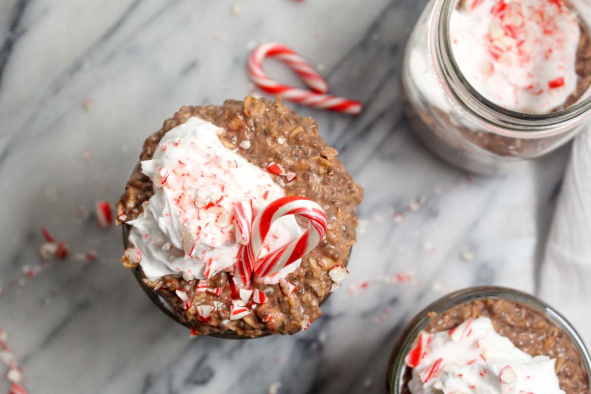 Peppermint mocha overnight oats fridge