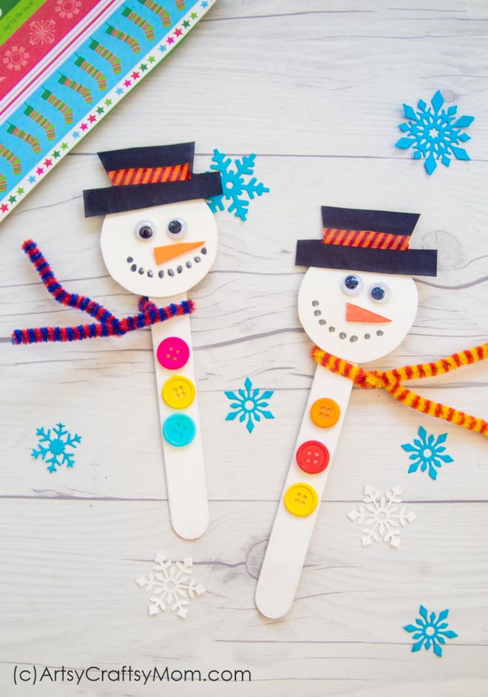 Popsicle stick snowmen cute christmas cards 