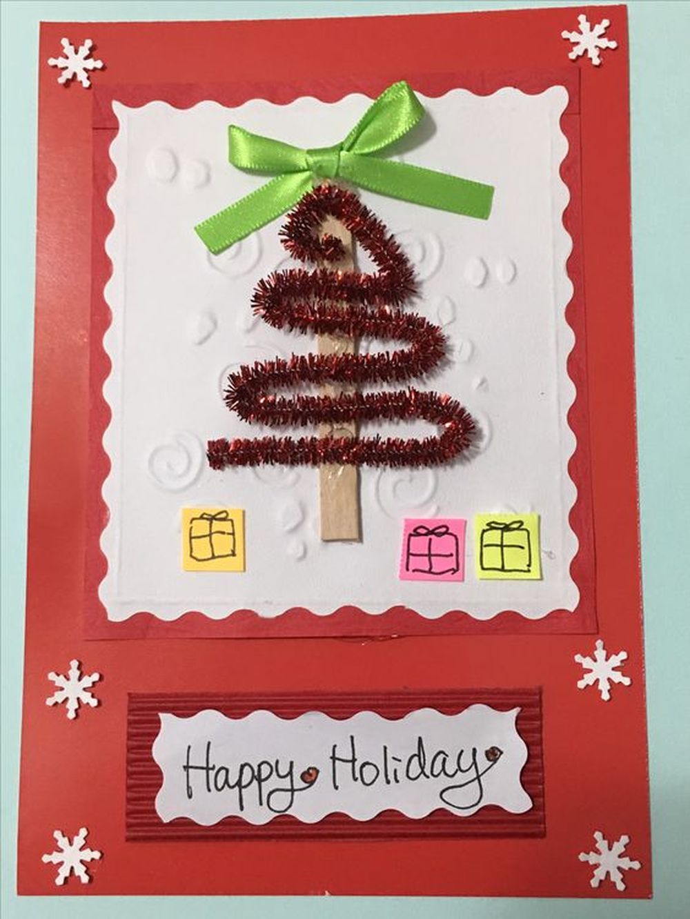 Popsicle and pipe cleaner trees homemade christmas cards 